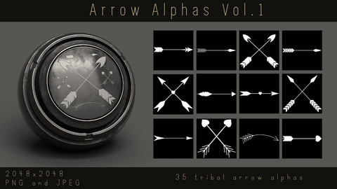 35 Stylized Arrow Alphas - Tribal Aztec Arrows Alpha pack for Substance, PNG, JPEG