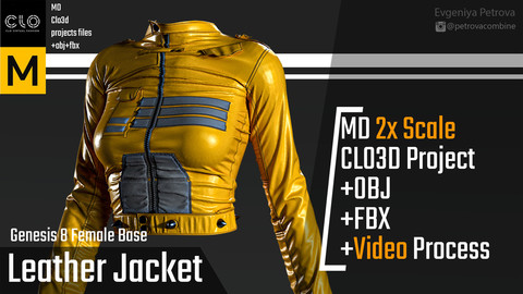 Female Leather Jacket. Clo3d, Marvelous Designer project + FBX + OBJ + Video.