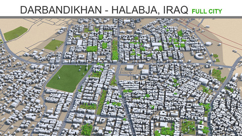 Darbandikhan and Halabja, city Iraq 3d model 45km