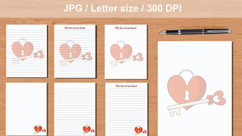 Pack 7 printables journal pages The key of my heart