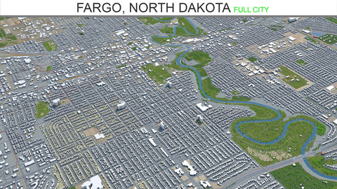 Fargo city North Dakota 3d model 40 km