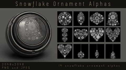 Christmas Snowflake Ornament Alpha pack for Substance, PNG, JPEG