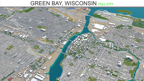 Green Bay city Wisconsin 3d model 40km