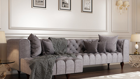 3dasset Tufted Linen Upholstered L Shapedlt