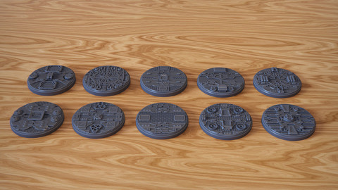 PACK 1 - 10 SCIFI MINIATURE BASES 50mm 3D Print Ready - .OBJ, .STL files