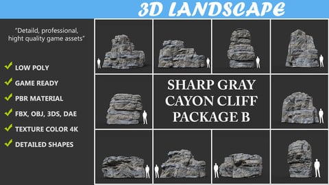 Low poly Gray Cliff Rock 2020 Package B