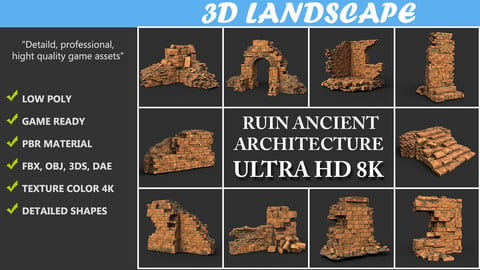 Low poly Ruin Sandstone Medieval Construction Pack B 200604