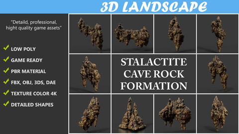 Low poly Brown Stalactite Cave Rock Modular Pack C 200221