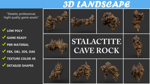 Low poly Yellow Stalactite Cave Rock Modular Pack 200215