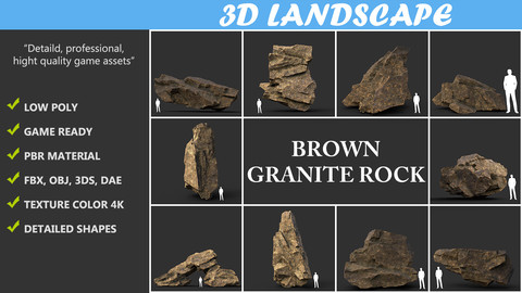 Low poly Brown Granite Rock Formation Pack 200207