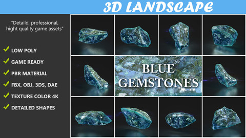 Low poly Blue Gemstone Pack 200115