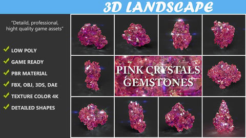 Low Poly Pink Crystal Gemstone Pack 200112