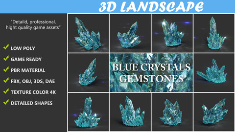 Low poly Blue Crystal Gemstone Pack 200110