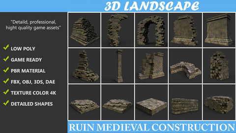 Low poly Ruin Construction Pack B -190923