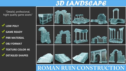 Low poly Ancient Roman Ruin Construction Pack 02 - Frozen Ice