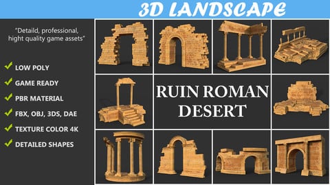 Low poly Ancient Roman Ruin Construction Pack - Sandstone Desert
