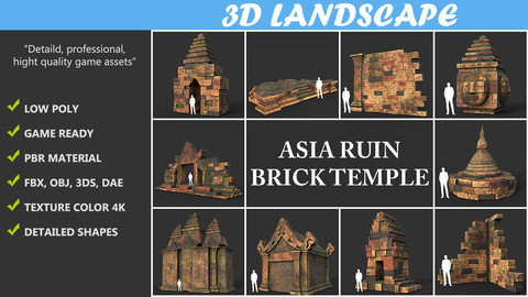 Low poly Mossy Brick Ruin Asia Temple Pack 190815