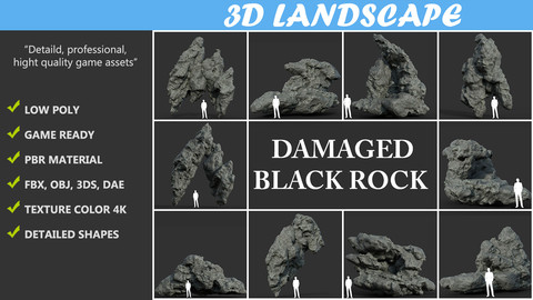 Low poly Damaged Black Rock Pack B-190430