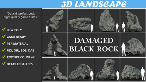 Low poly Damaged Black Rock Pack A 190425