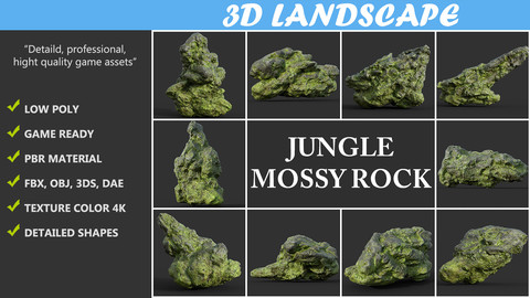 Low poly Damaged Jungle Mossy Rock Pack B 190425