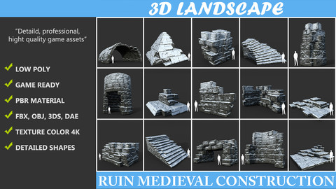 Low poly Snow Ruin Medieval Construction Pack 190423