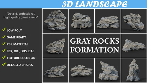 Low poly Gray Rock Formation Pack B 190421