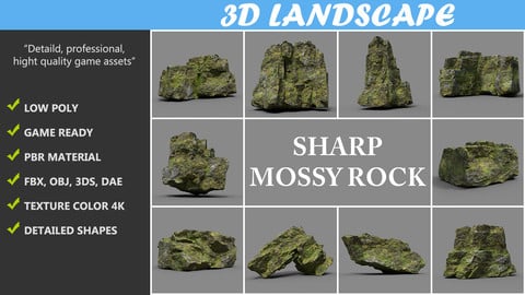 Low poly Mossy Sharp Cliff Rock Pack 191219