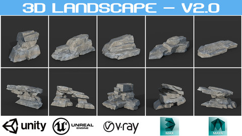 Low poly Big Rock Formation 200928 - Gray