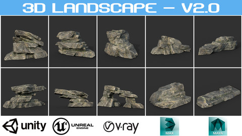 Low poly Big Rock Formation 200928 - Mossy