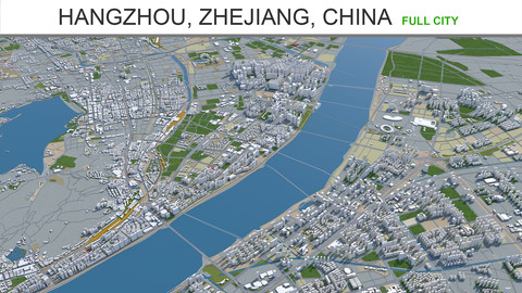 Hangzhou, Zhejiang city China 3d model 250km
