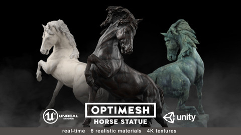 Horse Statue - 3D PBR model Low-poly