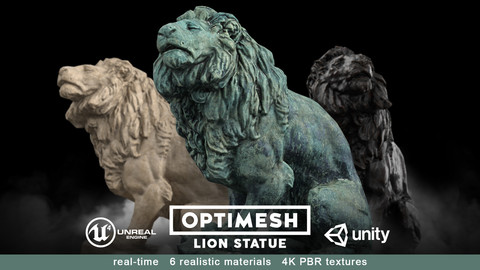 Lion Statue - 3D PBR model Low-poly