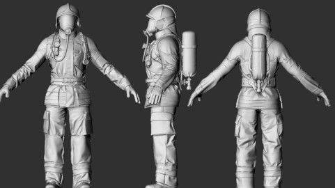 character clothes rescuer hightpoly protection suit helmet   ( hight poly ) zbrush .
