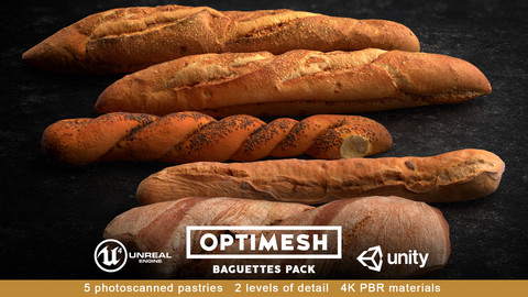 Baguette 3D PBR Pack Low-poly