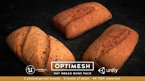 Oat Bread Roll Bun 3D PBR Pack Low-poly