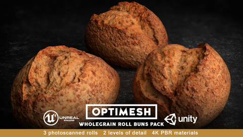 Wholegrain Roll Bun 3D PBR pack Low-poly