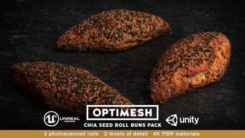 Chia Seed Roll Bun 3D PBR Pack Low-poly