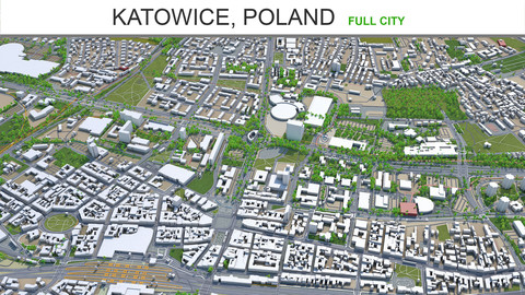 Katowice city Poland 3d model 60km
