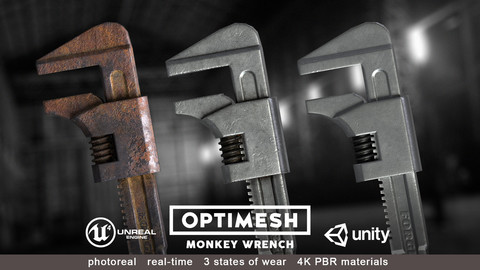 Monkey wrench - 3D PBR model Low-poly