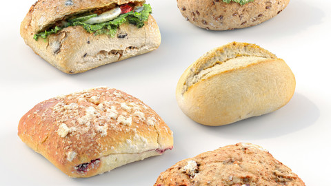 3d bread set, rolls and sandwiches