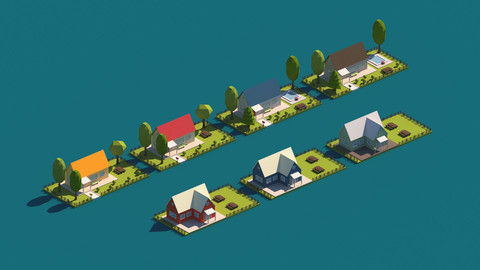 Cartoon Low Poly Garden House Package