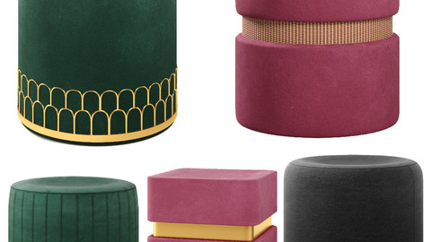 poufs Vol1- Velvet Poufs (corona, vray)