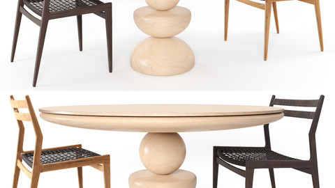 Dining Set 3- Round Table By woven Rope (Vray, Corona)