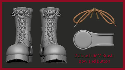 2 Zbrush IMM brush & Maya 3Ds Max, ready material for shoes - Shoelace and Button