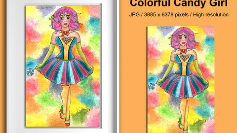 Printable Illustration Colorful Candy Girl