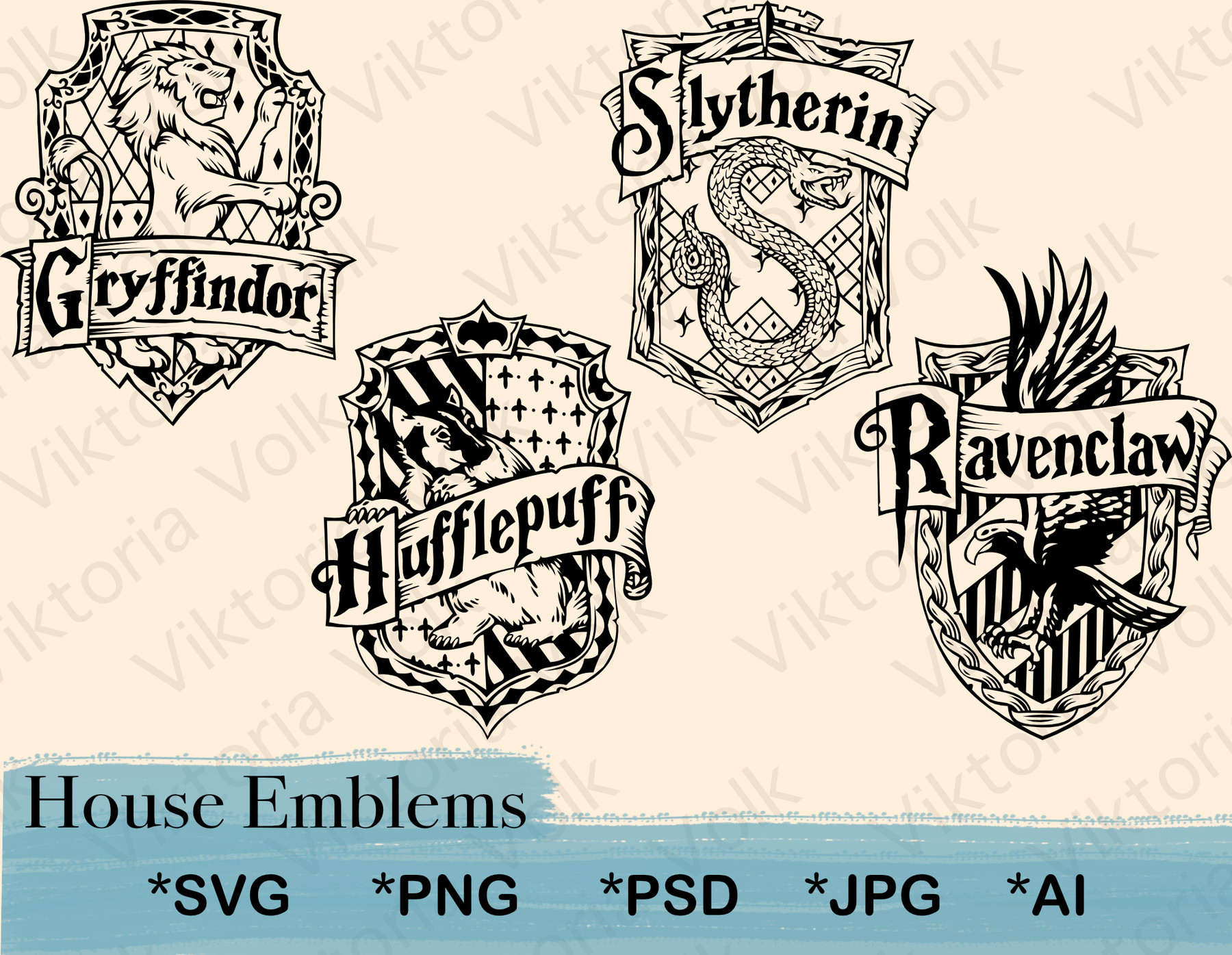 Harry Potter Slytherin House Crest SVG Clip Art Art & Collectibles