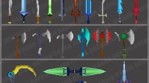 2D FANTASY ANCIENT PIXEL WEAPONS 64x64