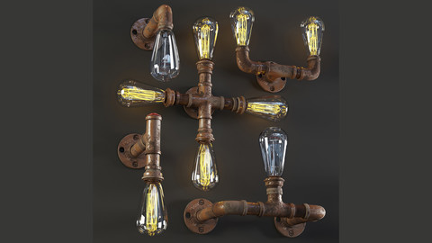 3dasset industrial pipe wall lights