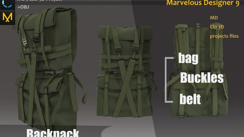 Green Military Backpack MD_Bag Game Asset