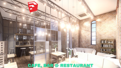 Intimate Cafe, Bar & Restaurant Scene - SketchUp